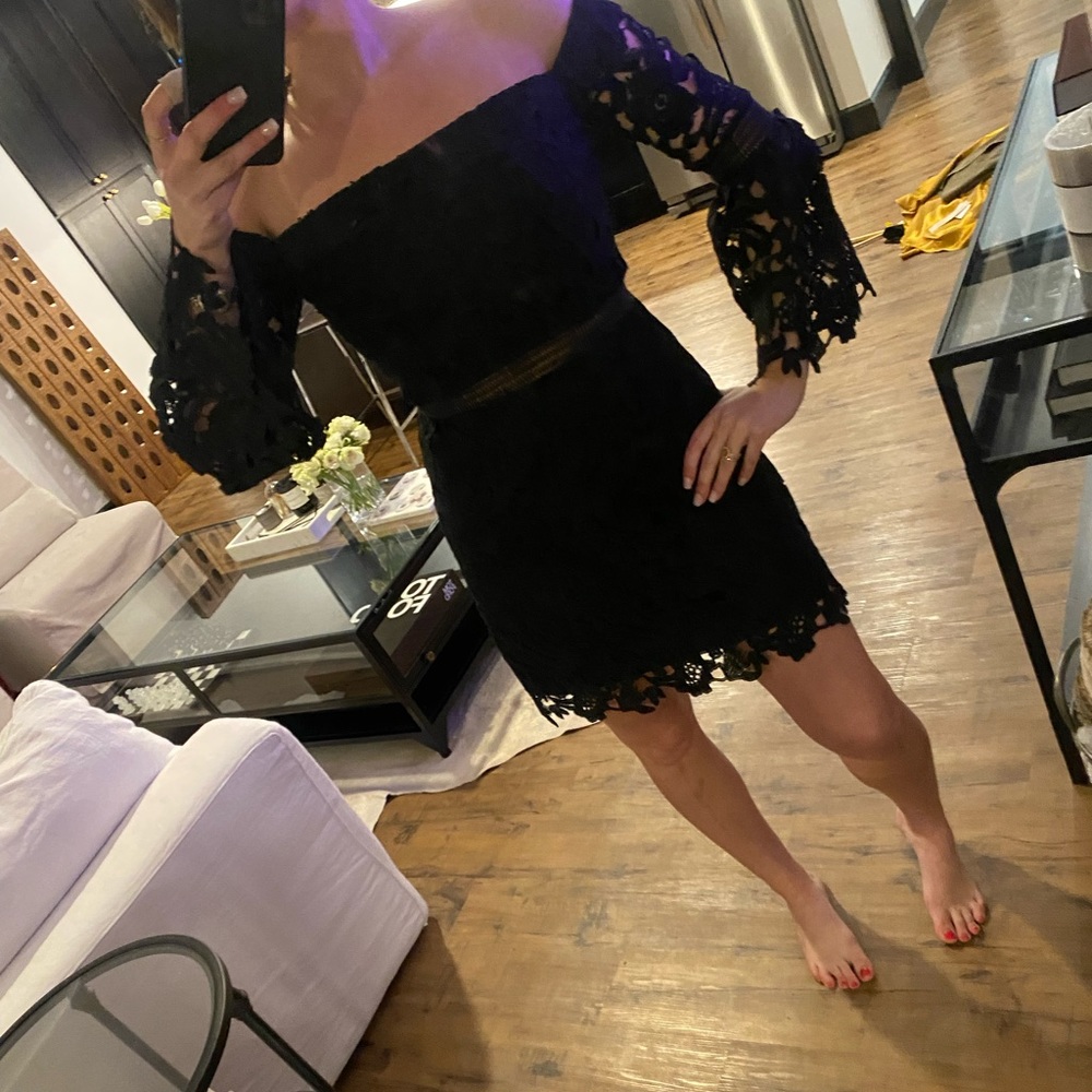 Cynthia Rowley Wild Flower & Geo Lace Mini Dress in Black